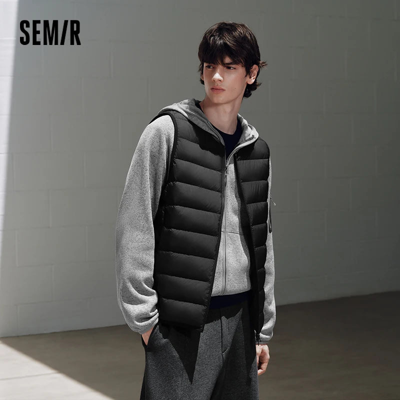Semir Men Down Vest Lightweight 90 Percent Down Fill Water Repellent Windproof Solid Color Quilted 2026 New Winter Daily Wear