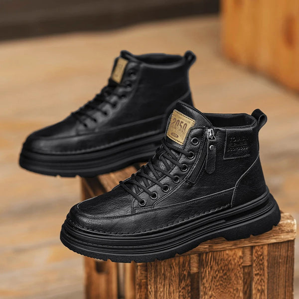 Men's Boots Four Season New Soft-Sole Anti-Slip Casual Boots Fashion Youth Joker Outdoor Work Boots Retro British High-Top Boots