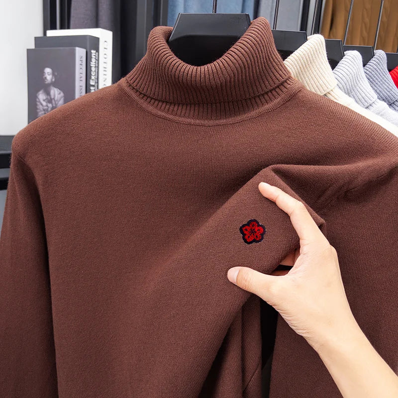 Men's Long-Sleeved Knitwear High Neck Flower Embroidery Pullover Autumn Winter Leisure Daily Commute Best Seller