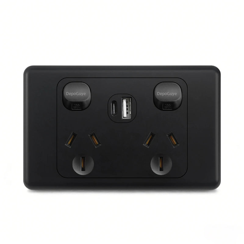 Australian Standard Usb Wall Dual Socket with 2gang Switch, Au Plug Adapter Mobile Phone Charging Power 10A Socket 118mm*72mm
