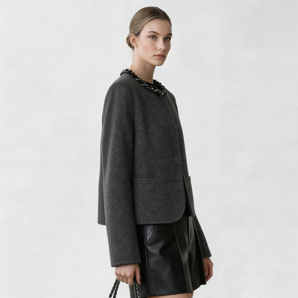 Amii Women's Tweed Coat Double-Faced Wool Crew Neck Relaxed Fit Commuter Minimalist Winter 2026 Coats for Women 12624041