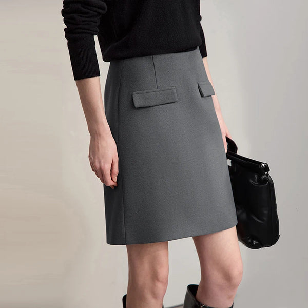 AMII Straight Mini Skirt 2026 Autumn New Elegant Commuter Short Skirts For Women Solid Color Versatile Women's Clothing 12544004