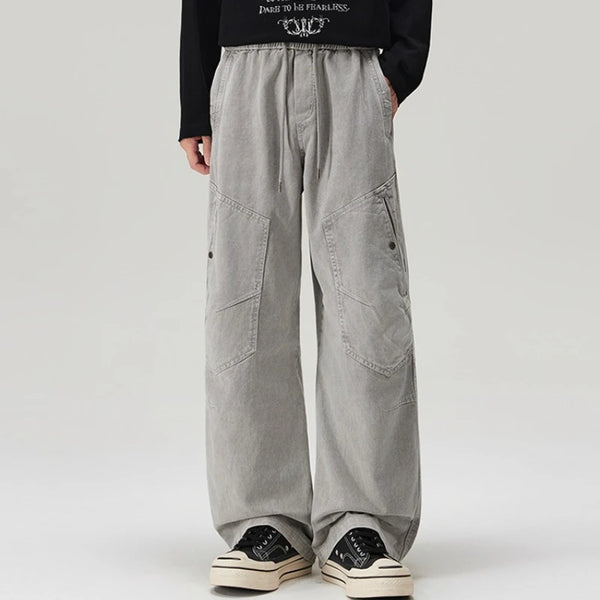 2026 Autumn New 100% Cotton Big Pockets Cargo Pants for Men Clothing Outdoor Loose Trousers GF268323