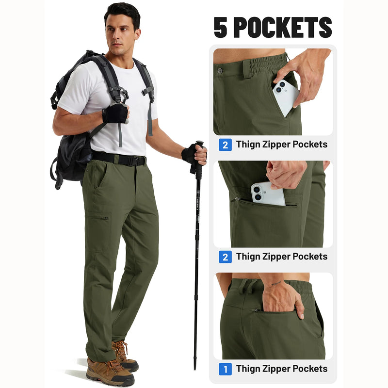 Men's Hiking Cargo Pants Quick Dry Lightweight Stretch Nylon Ripstop Water Resistant Outdoor Work Fishing 5 Zipper Pockets
