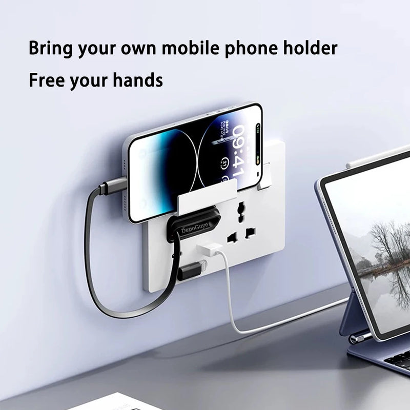 UK 13A Wall Socket With 20W USB Type-C Fast Charging Plug Outlet Universal Smart Wall Adapter With Expandable Charging Cable
