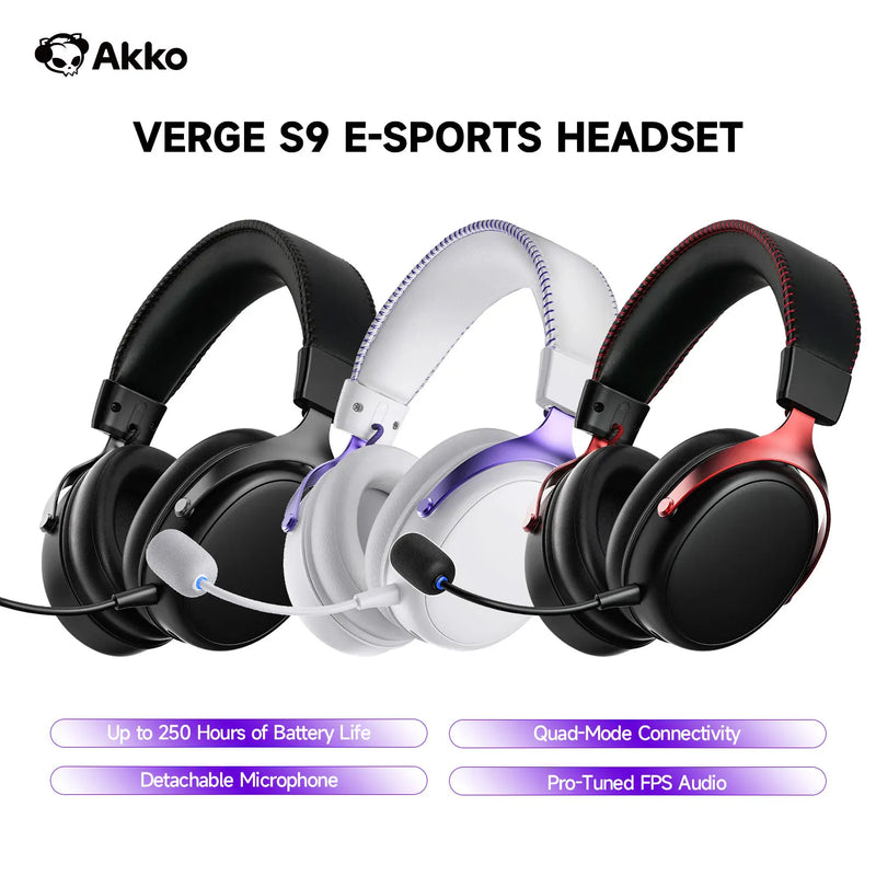 AKKO Verge S9 Ultra&Master E-Sports Headset with Mic Quad-Mode 7.1 Channel Surround Sound Pro-Tuned FPS Audio 53mm for Gamer