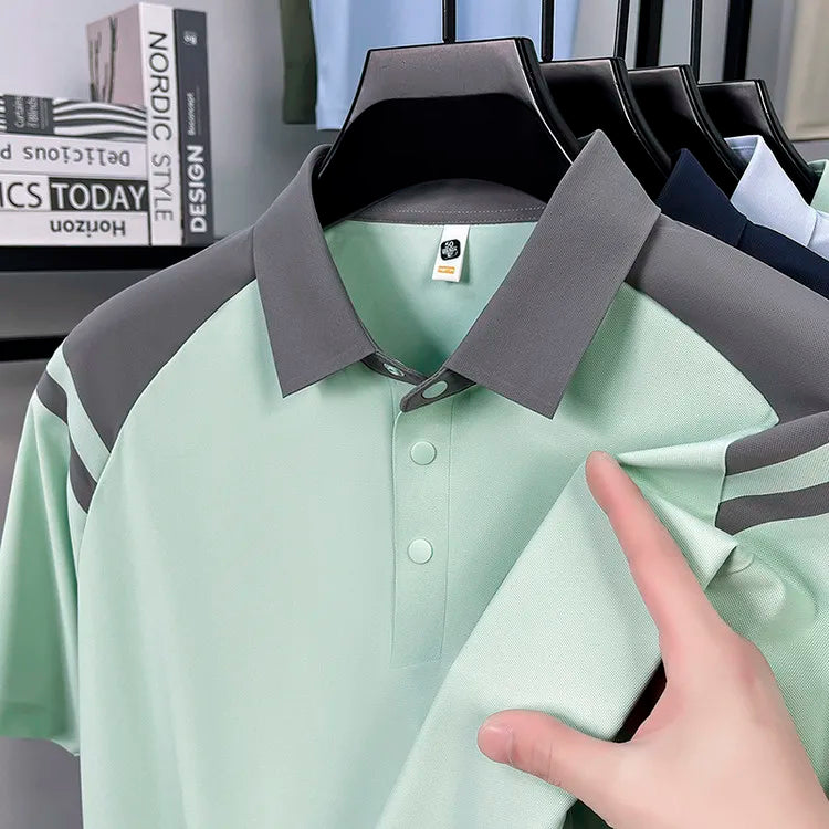 Men's Outdoor Sports Polo Shirt, 175g Quick Dry UV Protection UPF 50+ Anti-bacterial, Color Block Short Sleeve Golf T-shirt