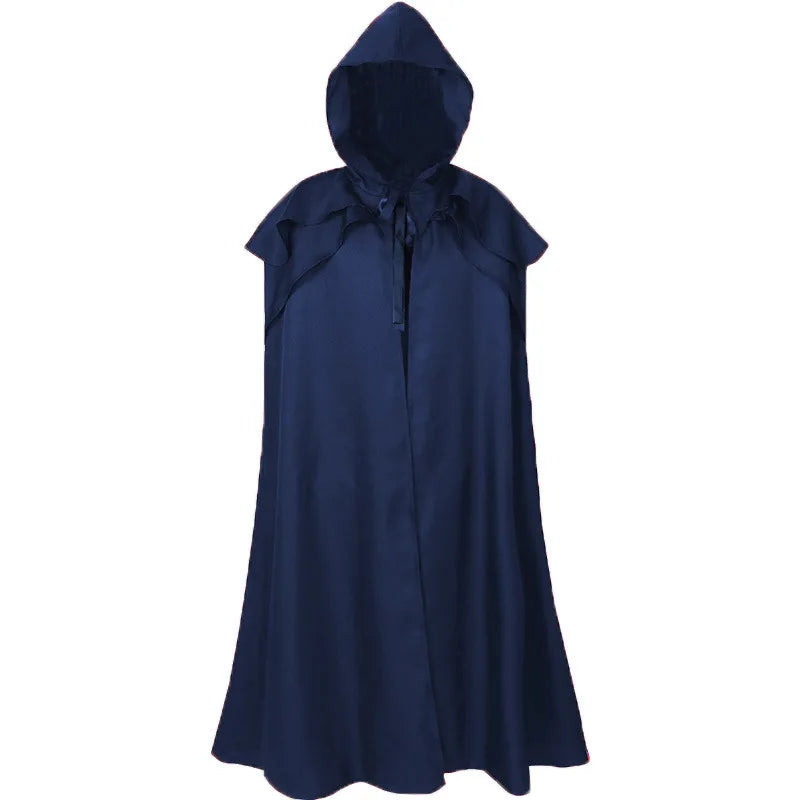 2026 Men's Black Medieval Retro Hooded Robe, Festival/performance Cosplay Costume, Red Cape Long Jacket, Blue and Green Cloak
