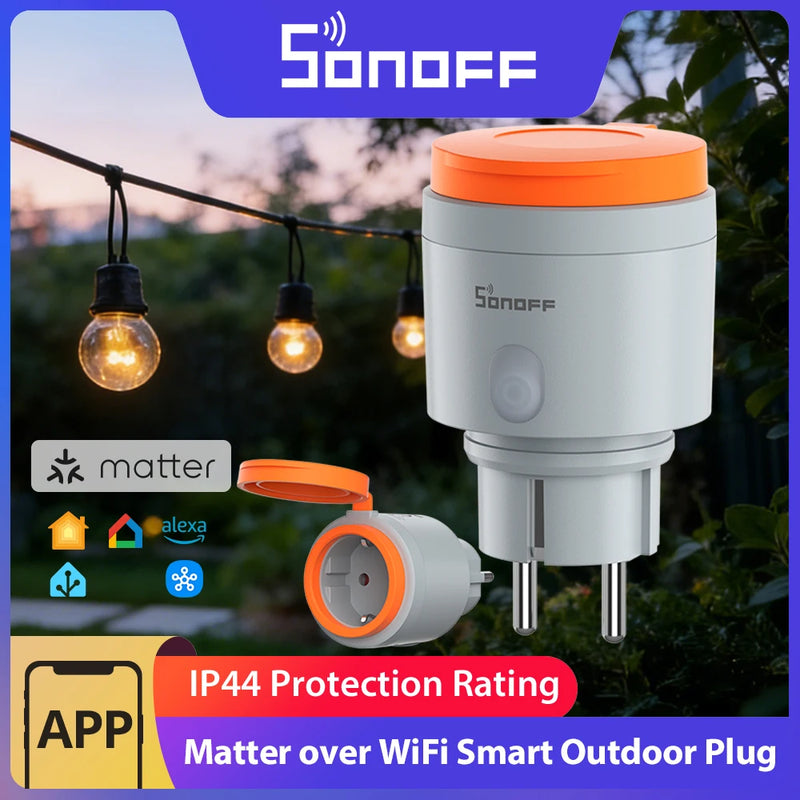 SONOFF S61STPF-PM-O Outdoor (Type F) Matter Over WiFi Smart Plug Energy Cost Monitoring Overload Overcharge Protection Scheduled