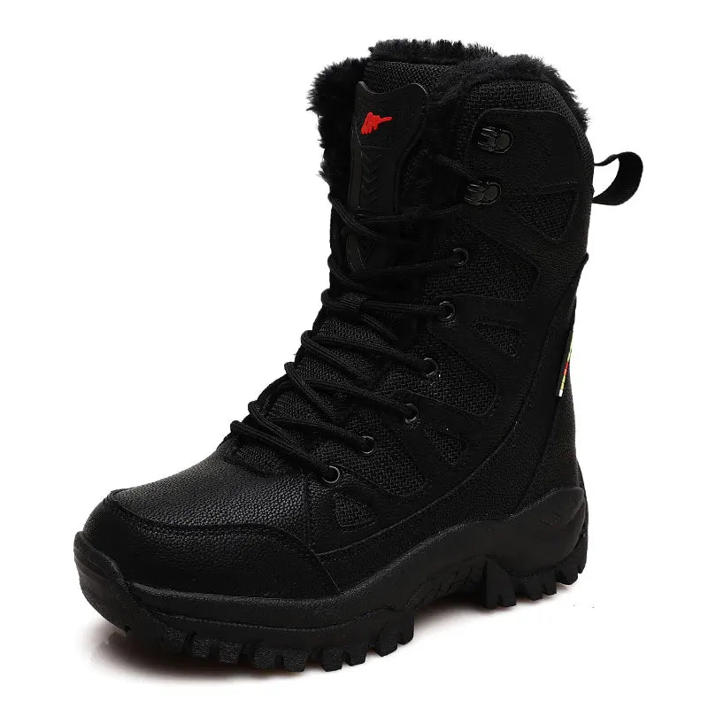 Men Women's High-Top Cotton Boots Winter Warm Plush Casual Snow Hiking Boots Outdoor Forest Protection Tactical Training Boots