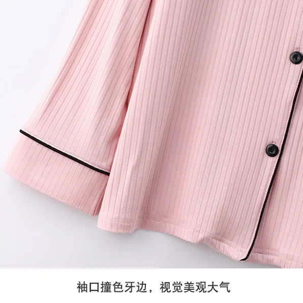 Women's Pajamas Spring Autumn Strips Modal Lapel Cardigan Trousers Sets Long-sleeved Loungewear New Sleepwear Pijama Mujer