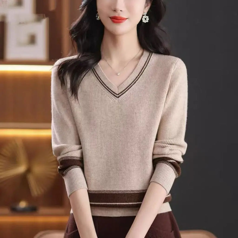 Ropa Mujer New V Neck Long Sleeve Knitwear Tops Female Spring Autumn Short Pullover Sweater Knit Slim Woolen Women's Clothing