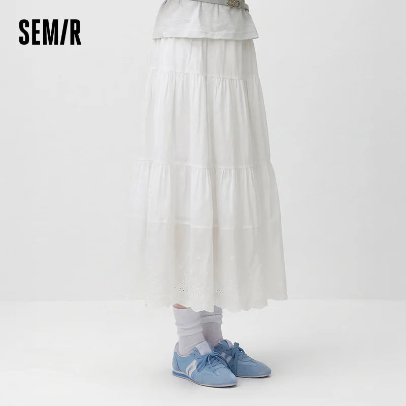 Semir Womens Skirt 2026 Elastic Waist Cake Chiffon Texture Draped Long Skirt Casual Versatile Soft Elegant