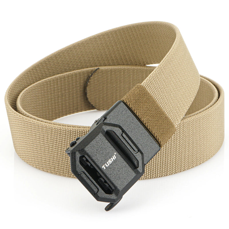 TUSHI New 3.8CM Golf Sports Elastic Belt Tactical Belt Metal Automatic Buckle Tough Stretch Nylon Men Military Belt 120CM-150CM