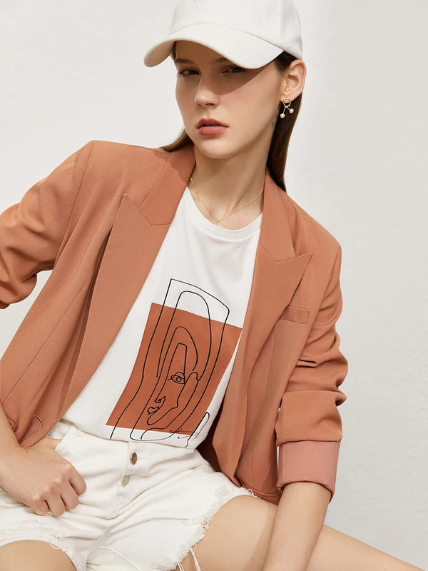 AMII Minimalism 2026 Summer New Top Women Short Sleeves Geometric Print T-shirt Cotton O Neck Black Casual Tees Female 12342527