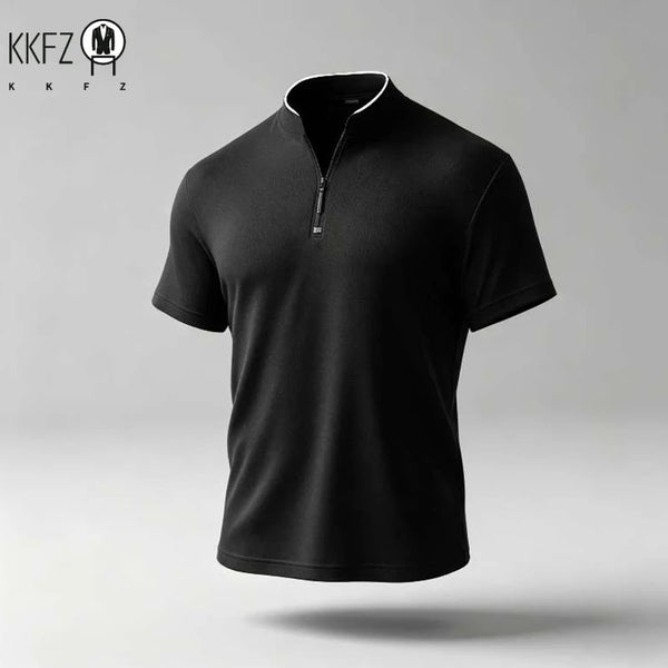 Male Urban Casual Half Zip Long Sleeve Top Stand Collar Comfort Texture For City Commute And Daily Street Matching Look