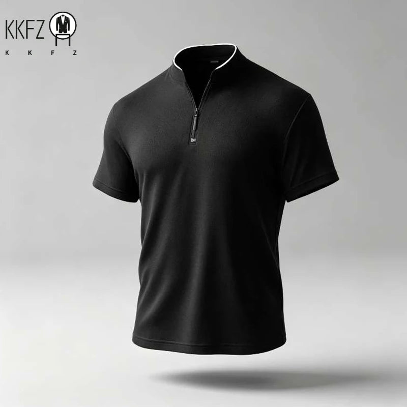 Male Urban Casual Half Zip Long Sleeve Top Stand Collar Comfort Texture For City Commute And Daily Street Matching Look