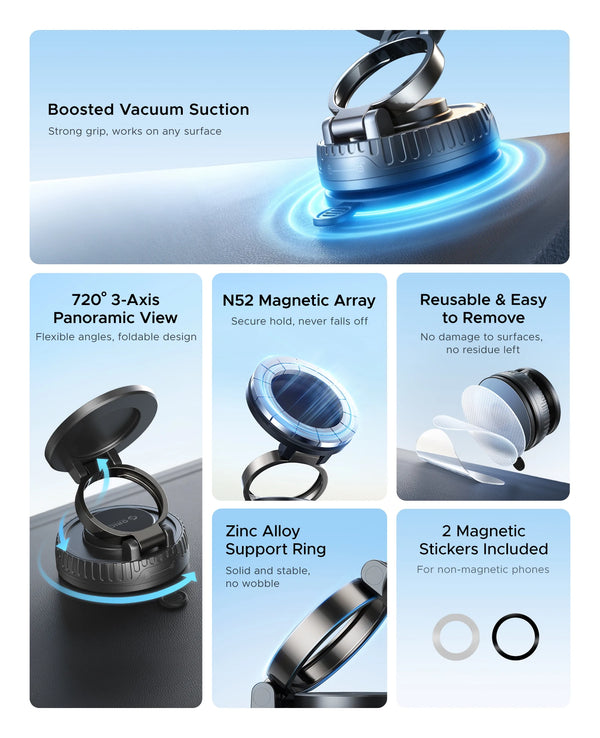 ORICO Magnetic Car Phone Holder Dashboard Suction Cup 360°Rotatable Car Mount For Magsafe iPhone 16 15 14 ProMax Xiaomi Samsung