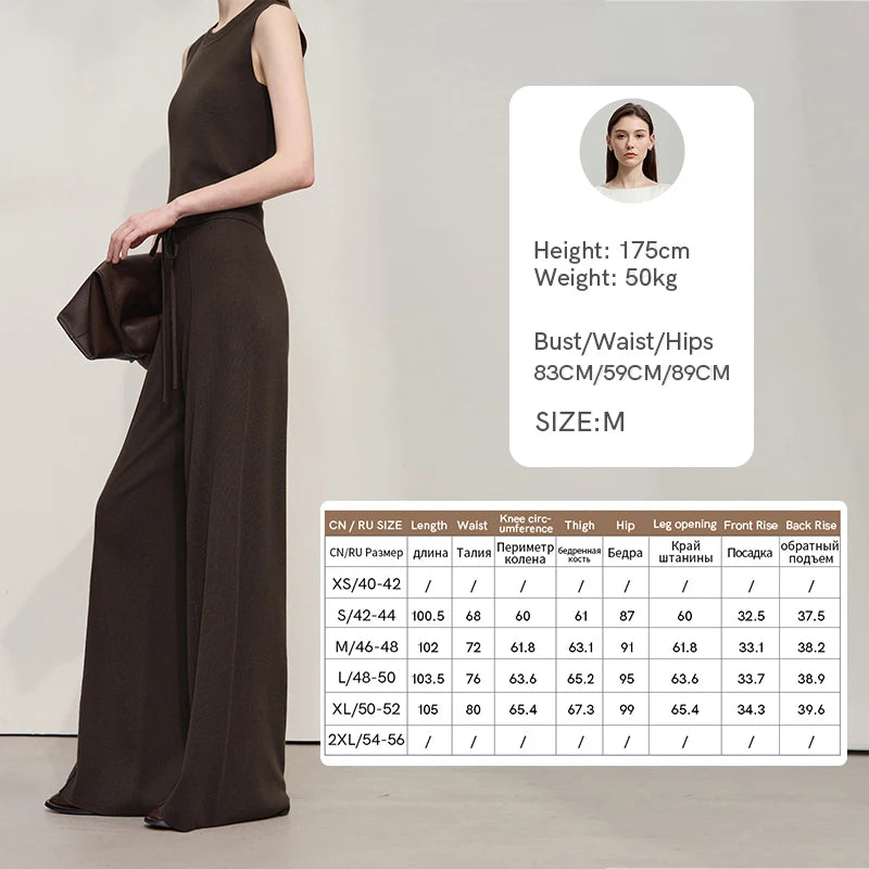 AMII Women's Pants 2026 Autumn New Versatile Loose Versatile Wide-leg Ladies Pants Solid Casual Knitted Woman Trousers 12543091