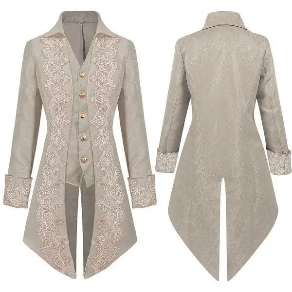 New Fall Men's Long Trench Coat with Lace Accents, Featuring A Medieval Gothic-style Top Jacket. 2026-2027