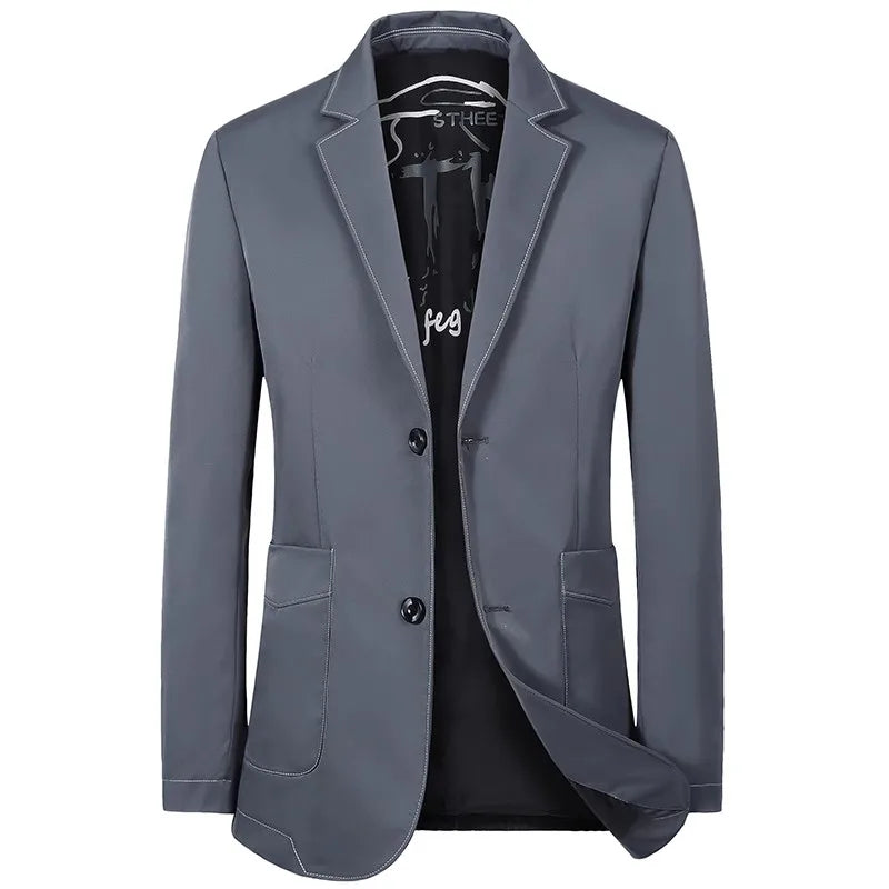 Men's Black Blazers, Two-button V-collar Coat, Left and Right External Patch Pocket Decoration, Fashion Gray Suit Jacket, M-4XL