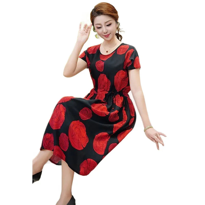 New Middle-aged Elderly Mothers Sleepwear Summer Cotton Dress Large Size Short-sleeved Ethnic Style Print Women's Nightgowns