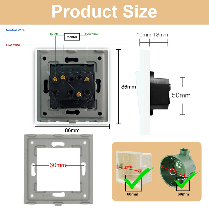 BSEED Mechanical Button Switch Electric Curtain Switch GLass Panel for Blind Curtain White/Black/Gray/Gold Reset Switch