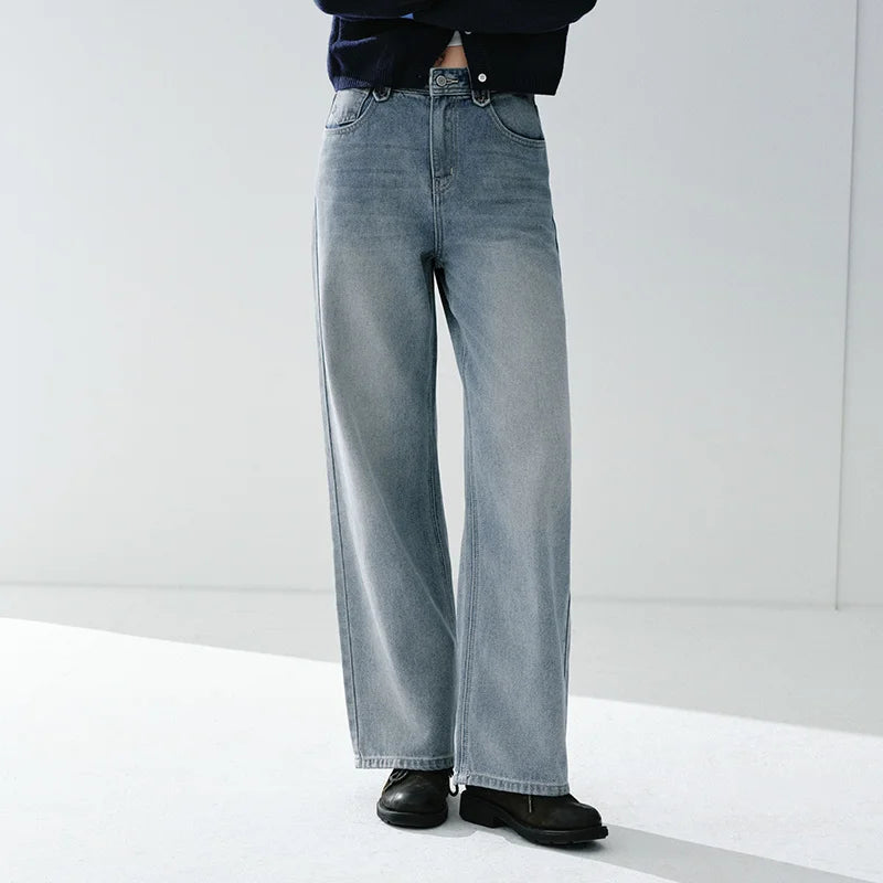 Semir Retro Jeans Women 2026 Spring Lyocell Blend Wide Leg Floor Length Hip Covering Leg Lengthening Trendy Trousers