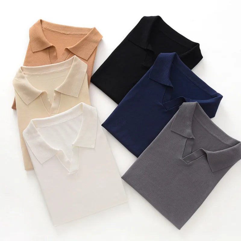 Men's 100% Modal Silk Touch Polo Shirt – Soft Breathable V-Neck Short Sleeve Top for Business Casual
