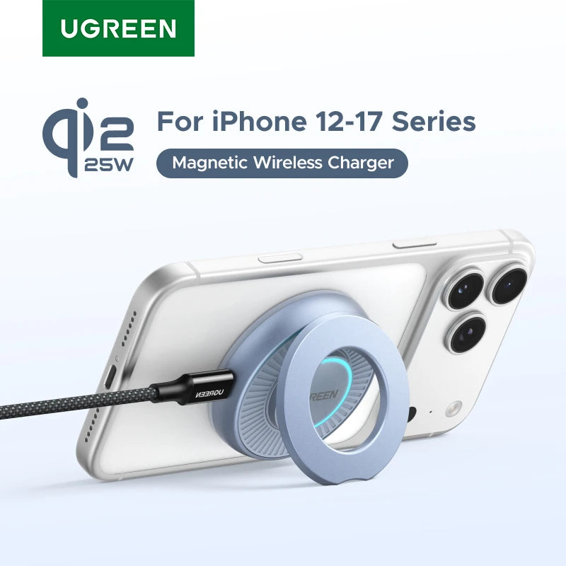 UGREEN Magflow Qi2 25W Wireless Charging Pad With Built-in Stand For iPhone 17 16 Pro Max Fast Charging Phone Charger