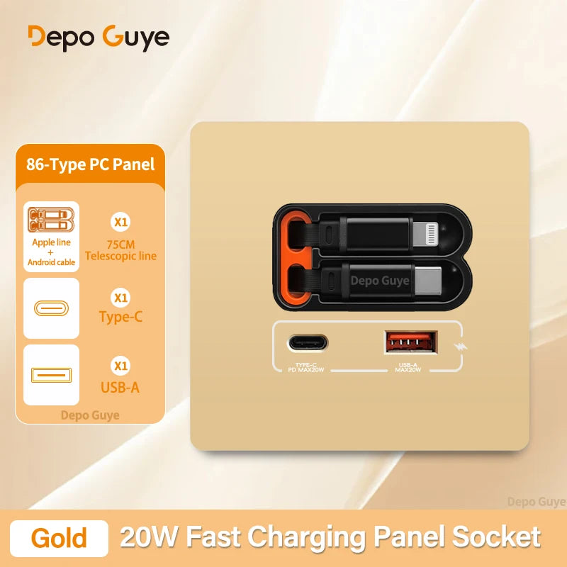EU Universal 20W USB C Smart Wall Socket Panel Dual Type-C Fast Charge Ports Mobile Phone Charging Outlet