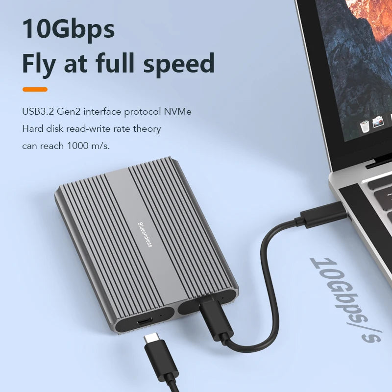 ប្រអប់ Blueendless Dual Bay M2 SSD ប្រភេទ C USB3.2 Gen2 10Gbps M.2 SATA NGFF Dual Protocol អាលុយមីញ៉ូម Alloy PCIe NVMe SSD Enclosure