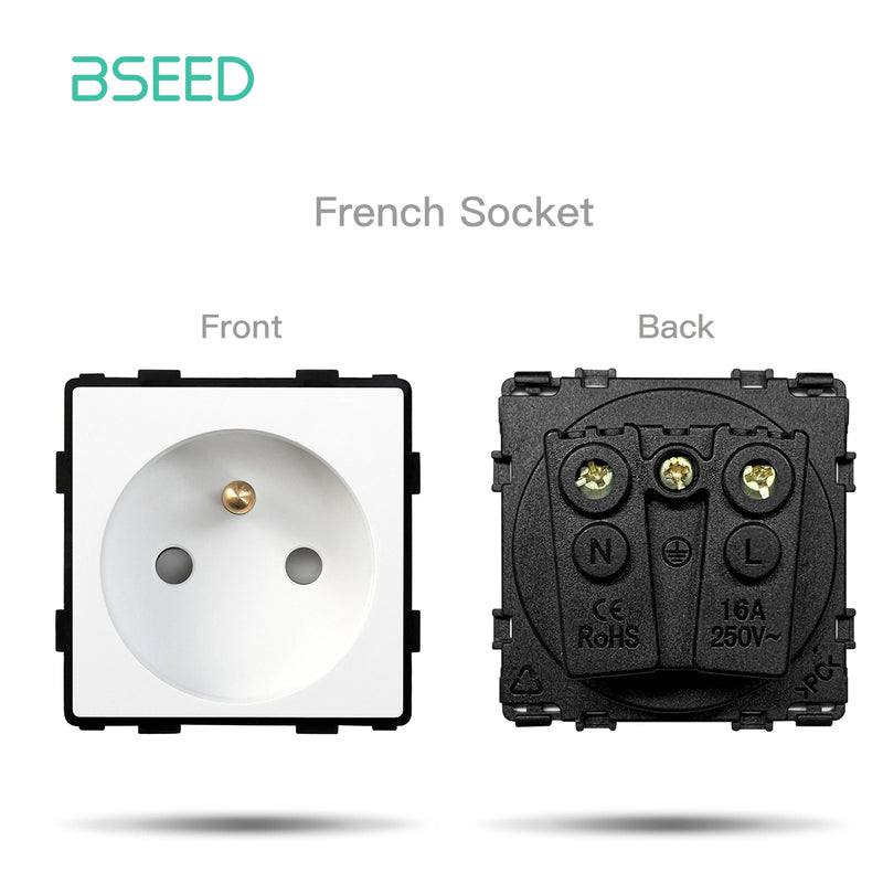 BSEED Button Light Switch Part 1/2/3Gang 1/2Way Plastic Panel Parts Wall Socket USB Type-C Port EU Standard DIY Combination