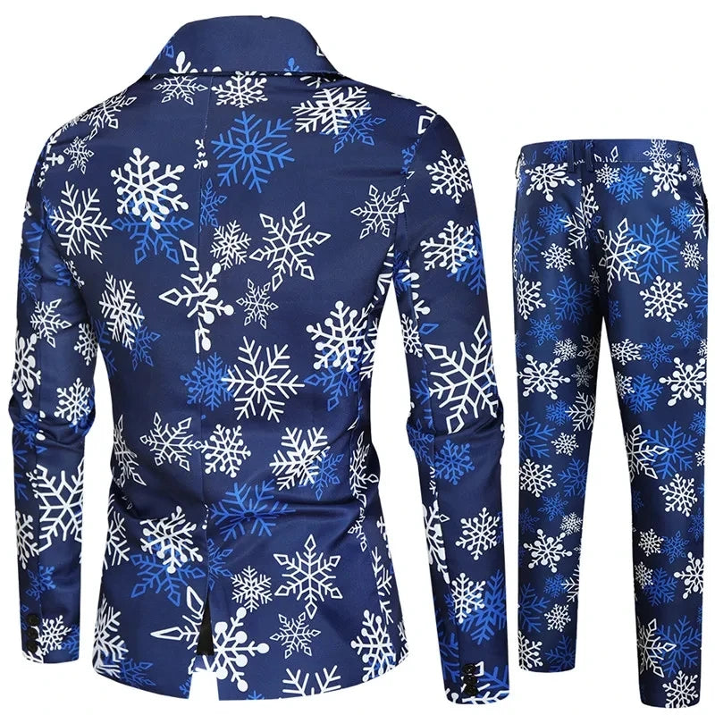 2026 New Thin Men's Blue Suit Two-Piece Set, Christmas Essential Loose Fit Asian Size Classic Christmas Outfit for Men