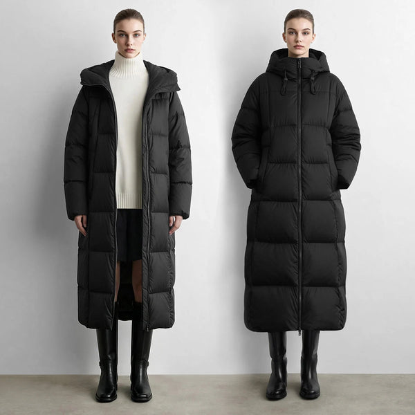 Amii Women Long Down Jacket Two-Way Zipper Warm Hooded Coats Commuter Minimalist Winter 2026 Women's Winter Down Jacket 12654008