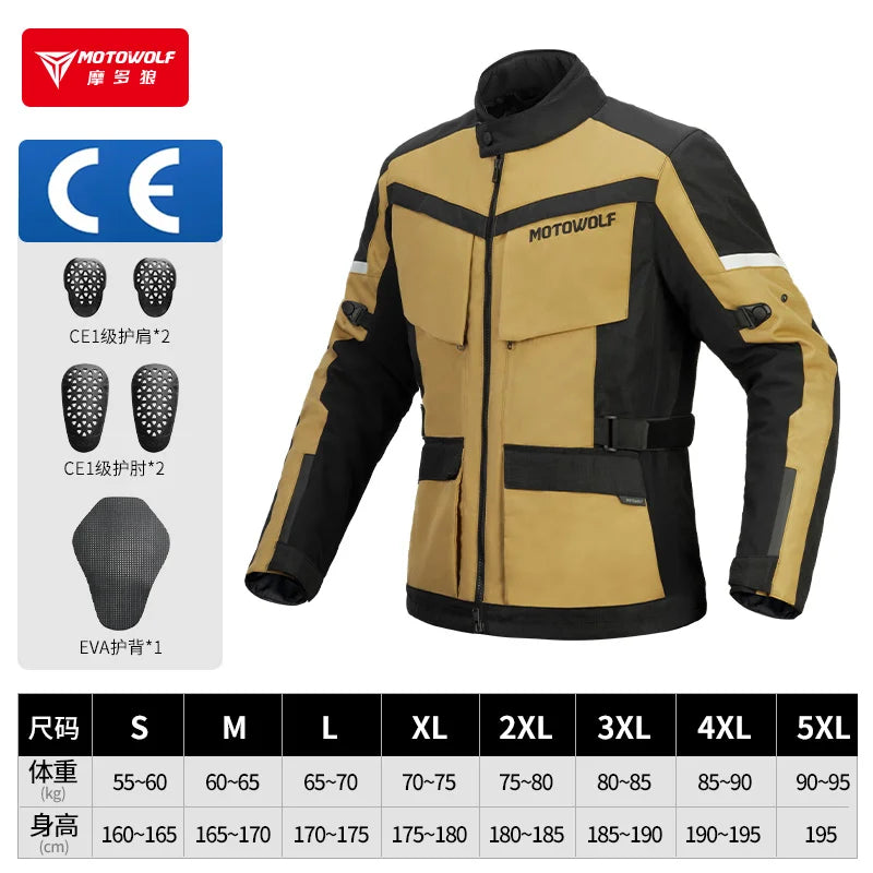 ឈុតអាវក្រៅម៉ូតូបុរស MOTOWOLF សម្រាប់រដូវក្ដៅរដូវស្លឹកឈើជ្រុះ ធន់នឹងការពាក់ពេលជិះម៉ូតូ ងាយស្រួលដកដង្ហើម និងការពារទឹកជ្រាប សម្រាប់ជិះម៉ូតូចម្ងាយឆ្ងាយ