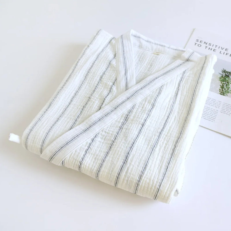 Kimono Gauze Cotton Bathrobe Striped Casual Robe Man Sleepwear 2026 New Spring Summer V-neck Loose Dressing Gown Lounge Wear