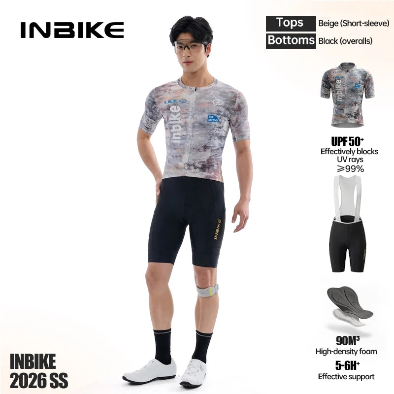 INBIKE Pro Men's Road Bike Jersey Bib Pants Set Breathable Quick Dry Summer Cycling Short Sleeve Top Clothing with Multi-Pockets