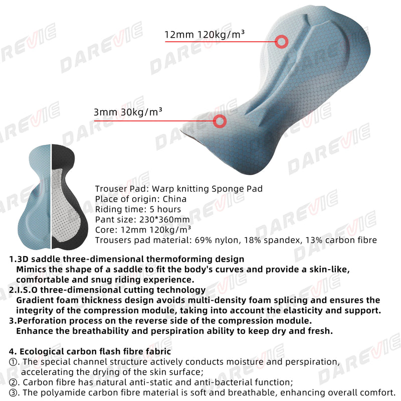 ខោជិះកង់ DAREVIE បុរស 4 Way Strech 3D Sponge 120kg/m³ Pad ខោសម្រាប់នារី SPF 50+ Aero Fit ស្ងួតលឿន សម្លៀកបំពាក់ជិះកង់បុរស