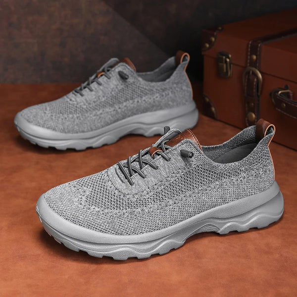 Men's Breathable Walking Sneakers Lightweight Cushion Sole Casual Shoes Elastic Lace Slip On Athletic Shoes for Outdoor Travel
