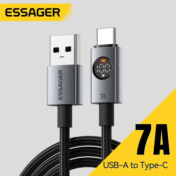 ខ្សែសាក Essager 7A USB Type C 100W សាកលឿនសម្រាប់ Huawei P90 Mate 60 Honor Oneplus 15 Realme OPPO អេក្រង់ឌីជីថល ខ្សែទិន្នន័យ