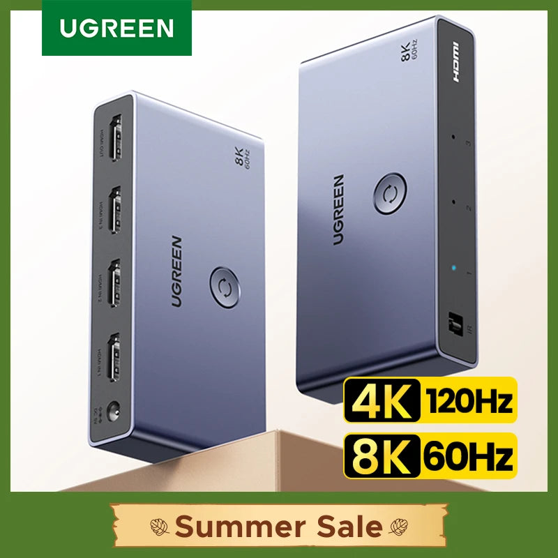 UGREEN HDMI 2.1 Switcher 8K 60Hz 4K120Hz HDMI-compatible Switch 3 in 1 Out with Remote Control Converter For Xbox PS5 Monitors