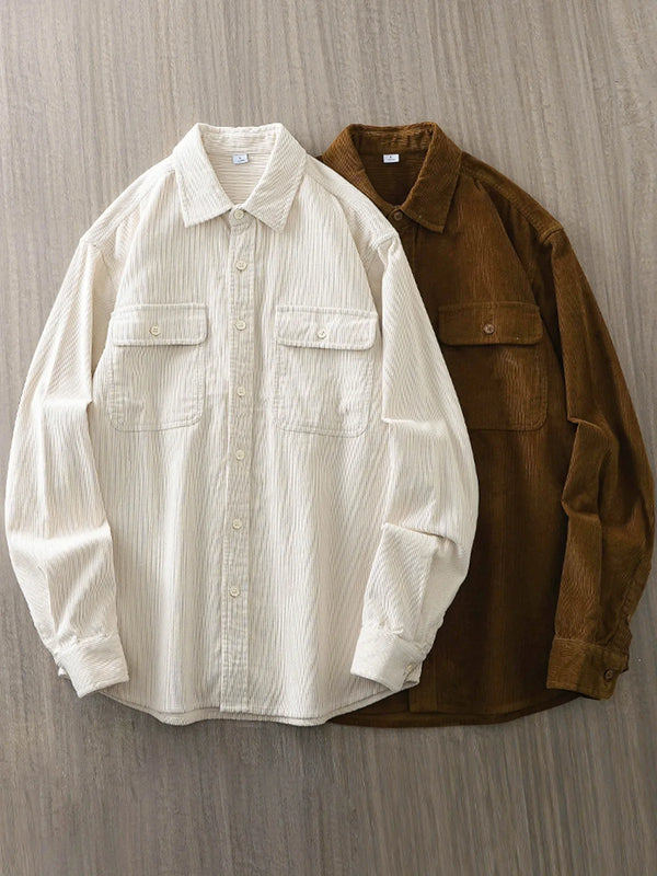 DUKEEN 400G Heavyweight Corduroy Long Sleeve Shirts for Men Spring and Autumn 100% Cotton Vintage Work Jacket Men's Clothing
