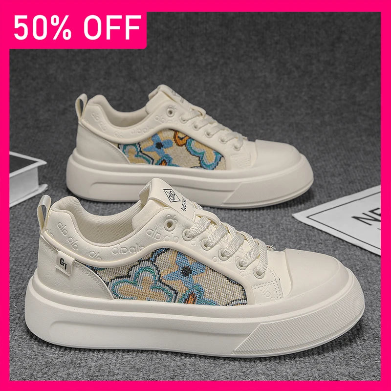Men Board Shoes Fashion Mesh Breathable Versatile Teenagers Outdoor Walking Leisure Shoes 2026 New Thick Soled Board Shoes