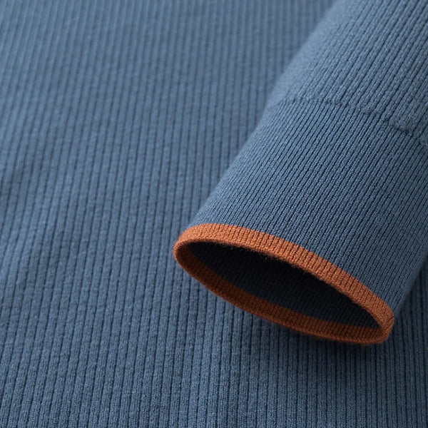 Men's Turn Down Collar T-Shirt, Soft Knit Fabric, Two Color Panel Design, Long Sleeve for Autumn and Winter Wear Polo Sweater