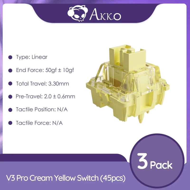 Akko V3 Cream Yellow Pro Switch 5 Pin 50gf Linear Switch with Dustproof Stem Compatible with MX Mechanical Keyboard (45 pcs)
