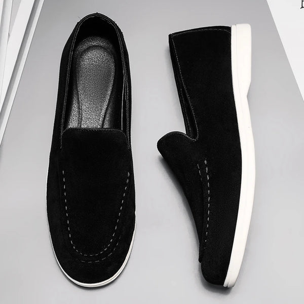 Men's Lightweight Suede Leather Slip-On Loafers British Style Casual Flat Boat Shoes Comfortable Dress Boat Footwear