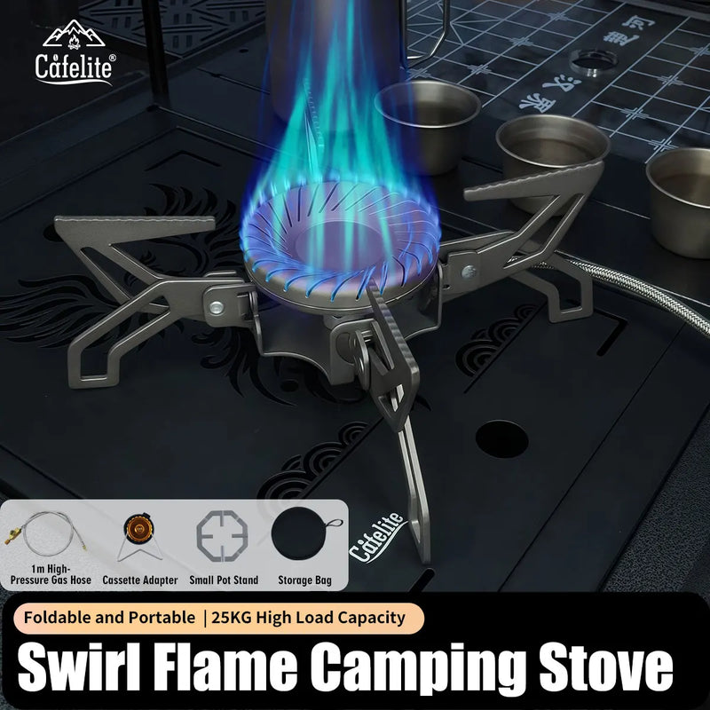 ចង្ក្រានហ្គាសចល័តប្រភេទ Swirling Fire 4200W Split Camping Stove ជាមួយអាដាប់ទ័រ ចង្ក្រានដុតភ្លើង Swirl Flame ថាមពលខ្ពស់សម្រាប់ឡើងភ្នំ នេសាទ