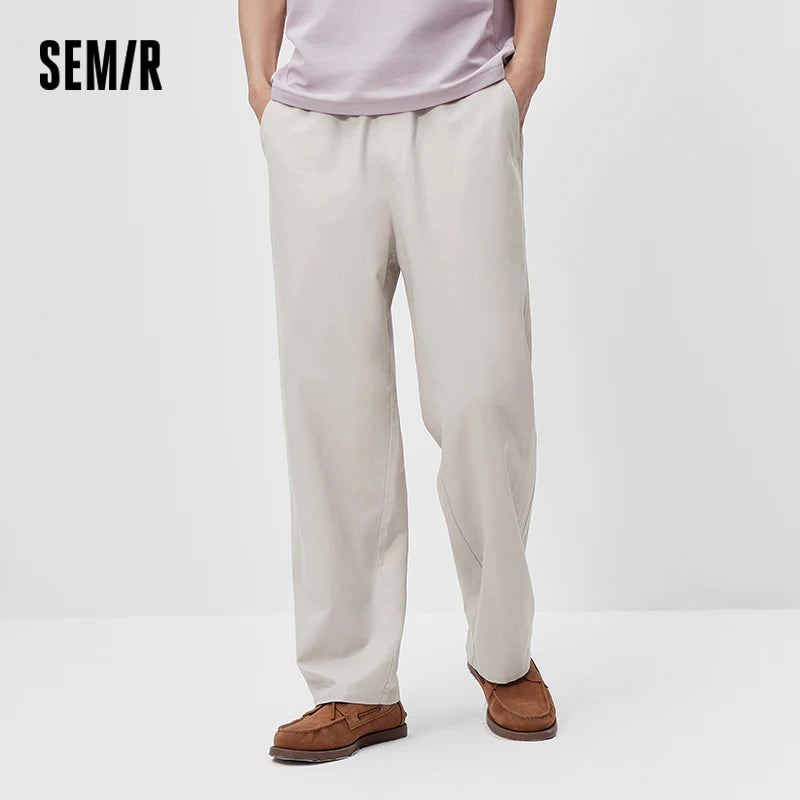 Semir Men Pants Cotton 2026 Linen Stretch Solid Loose Fit Straight Urban Casual Everyday Style Soft Comfortable Daily Wear