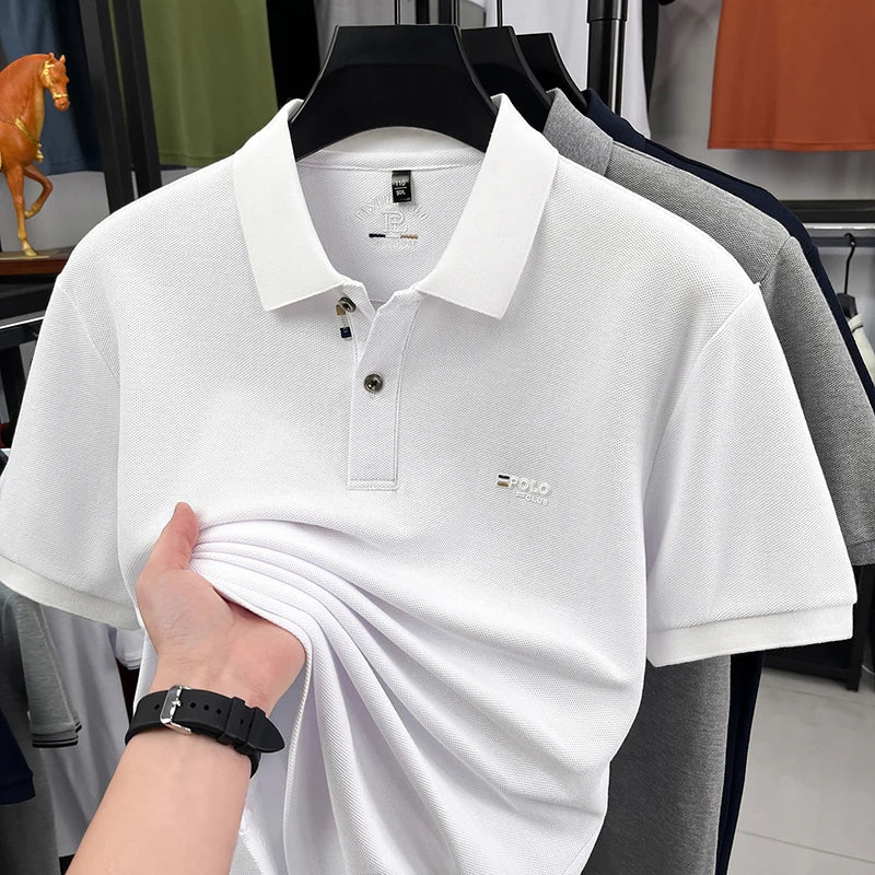 Luxury Men Short-Sleeved Polo Shirt Lapel Button Letter Print British Style Summer New Business Casual Breathable Men's Clothing